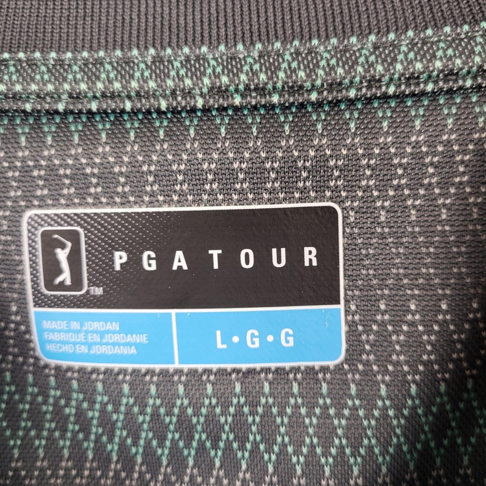 PGA Tour Golf Polo Shirt Mens Large Gray Green Pattern Performance Short Sleeve - Picture 4 of 6